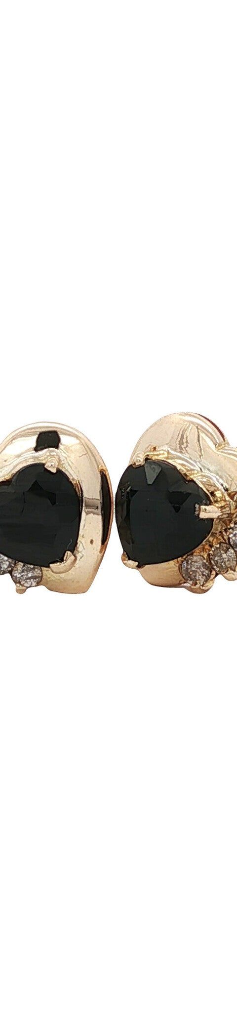 Vintage 14K Gold Heart Stud Earrings with Sapphire and Diamond